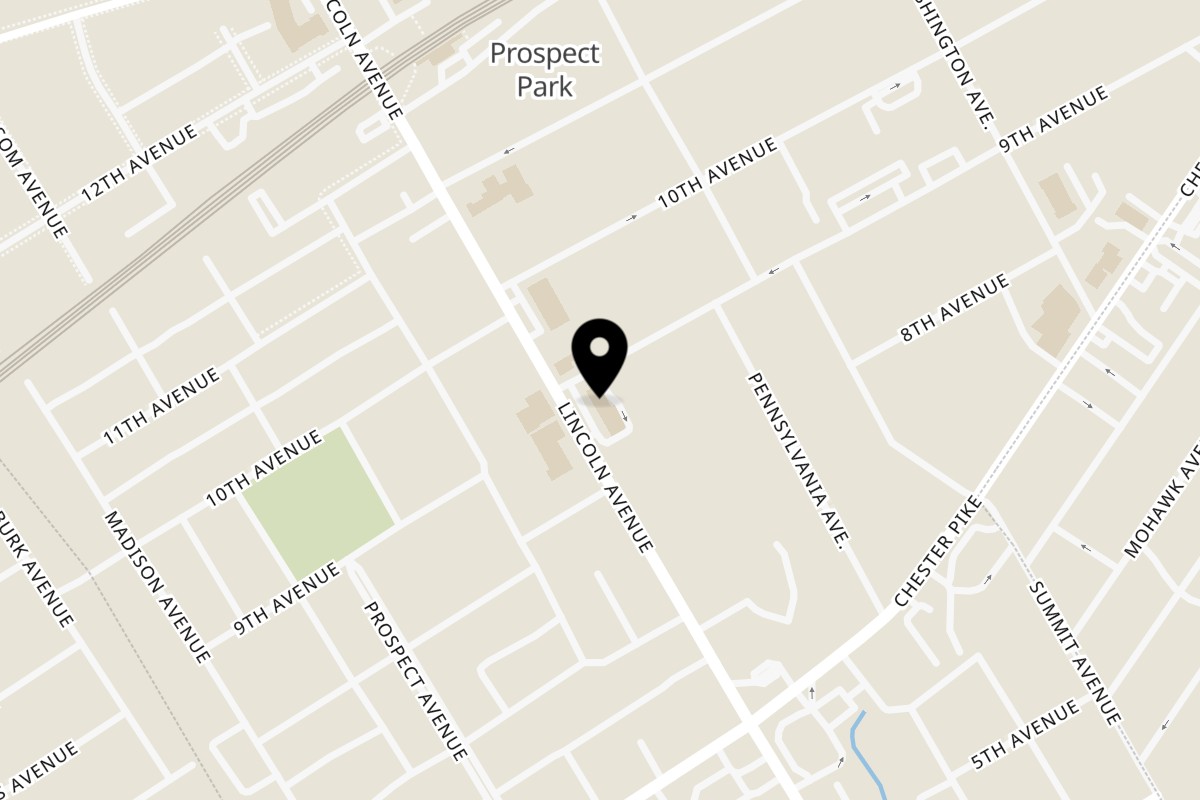 Map showing the location of Delco Deli on 817 Lincoln Ave in Prospect Park